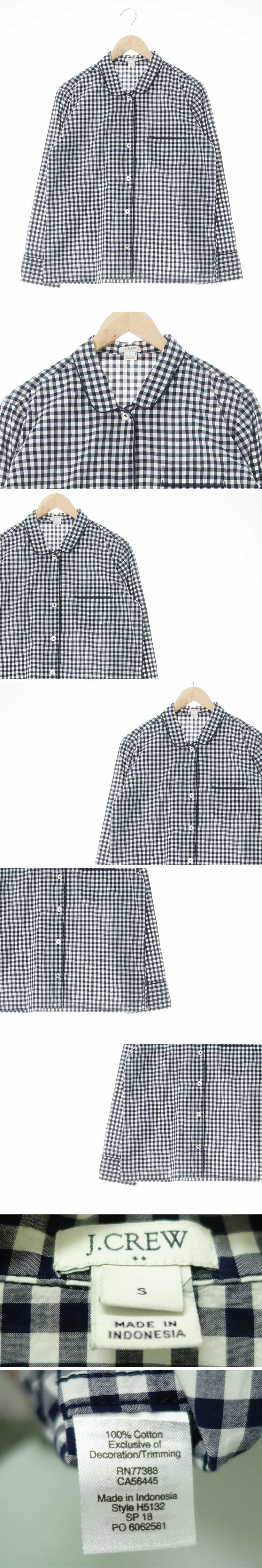 jcrew 네이비 체크 면 둥근카라파자마셔츠