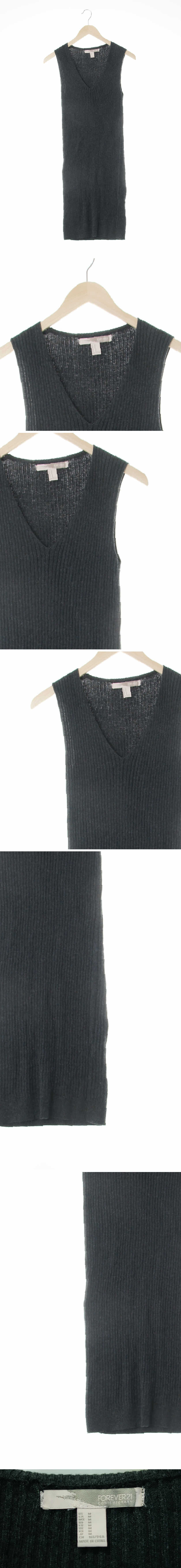 Forever21 차콜 골지브이넥민소매니트원피스