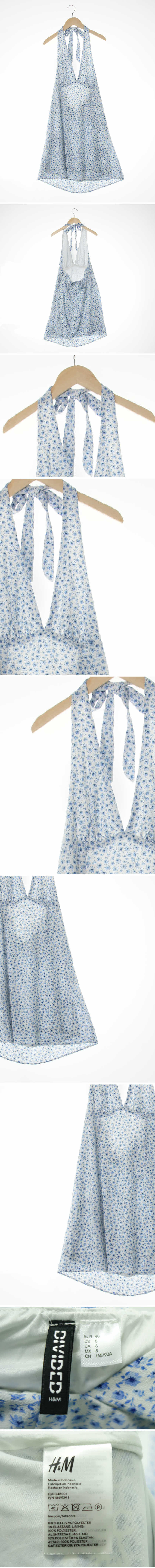h&m 화이트블루 잔꽃패턴 홀터넥백트임원피스