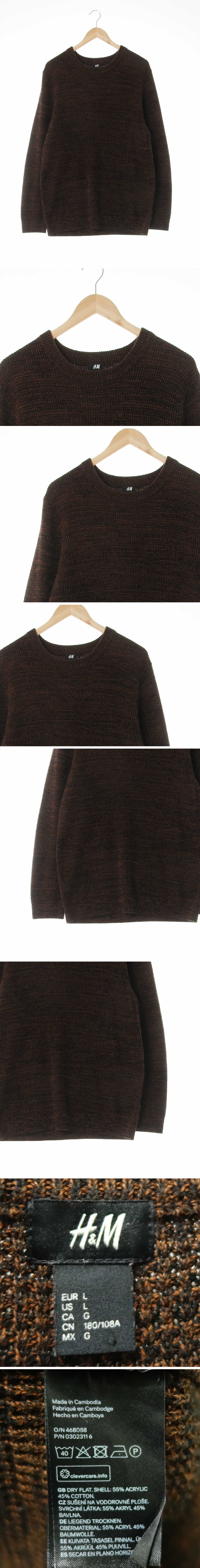 h&m 라운드니트 h&m 카멜브라운블랙 체크 면혼방 라운드니트