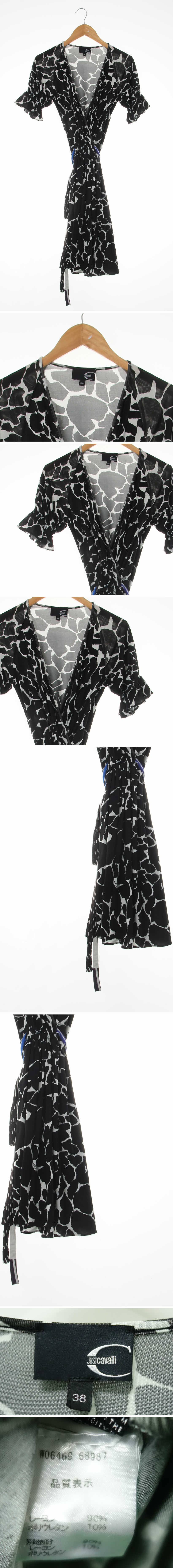 justcavalli 소매셔링반팔랩원피스 justcavalli 블랙 크랙패턴 소매셔링반팔랩원피스