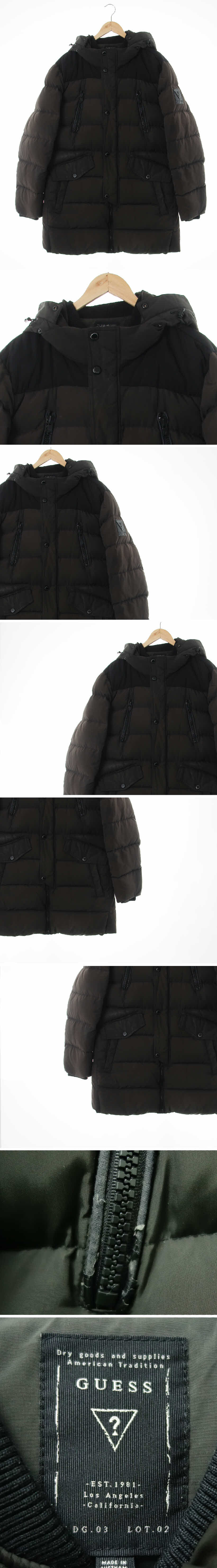 게스 후드롱패딩 게스 카키 덕다운 후드롱패딩