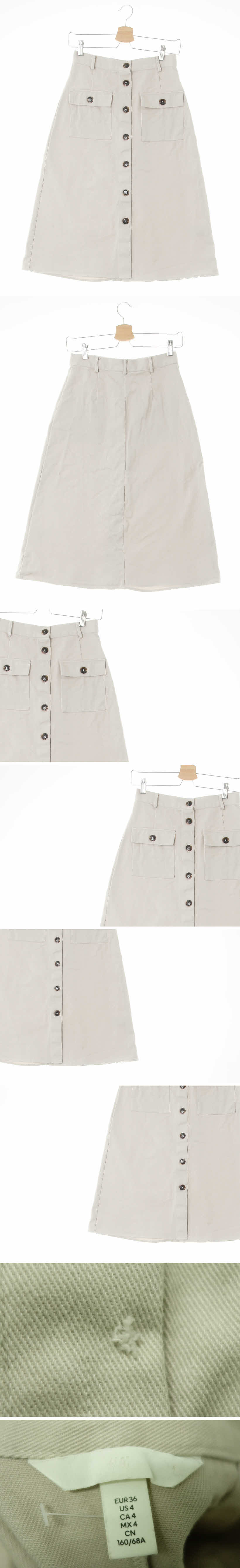 h&m 베이지 면혼방 포켓a라인미디스커트