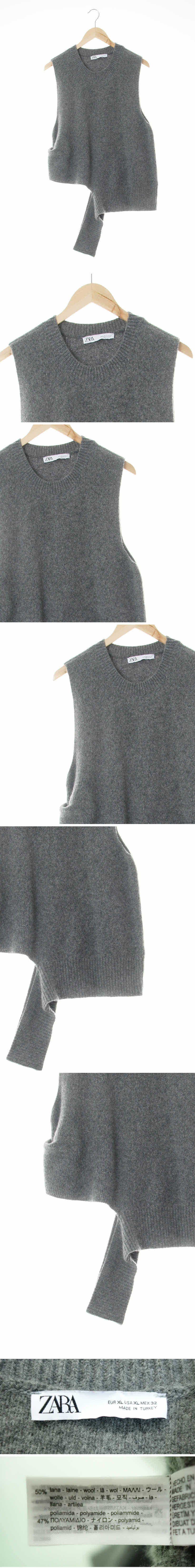 자라 허리슬릿핀턱니트베스트 자라 그레이 캐시미어혼방 허리슬릿핀턱니트베스트