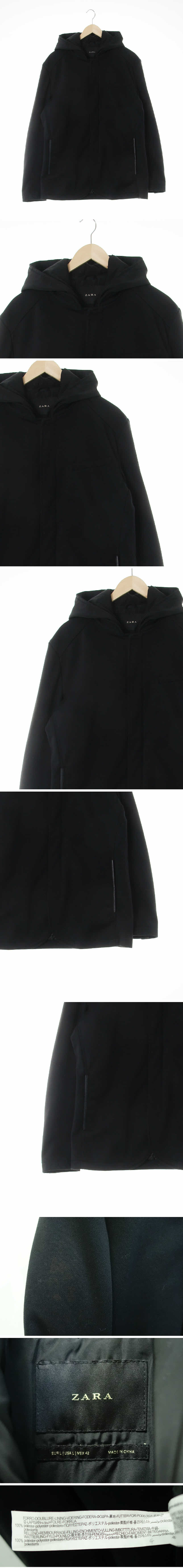 자라 솔리드하프후드패딩재킷 자라 블랙 솔리드하프후드패딩재킷
