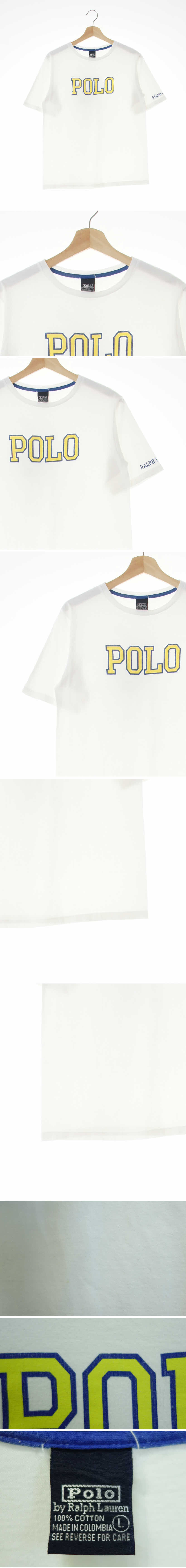 폴로 레터링로고크루넥반팔티 폴로 화이트 프린팅 면 레터링로고크루넥반팔티