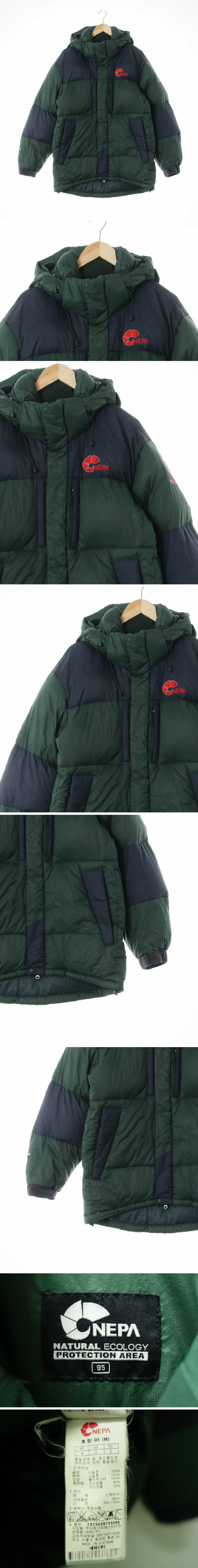 네파 투톤하이넥후드헤비패딩점퍼 네파 그린 구스다운 투톤하이넥후드헤비패딩점퍼