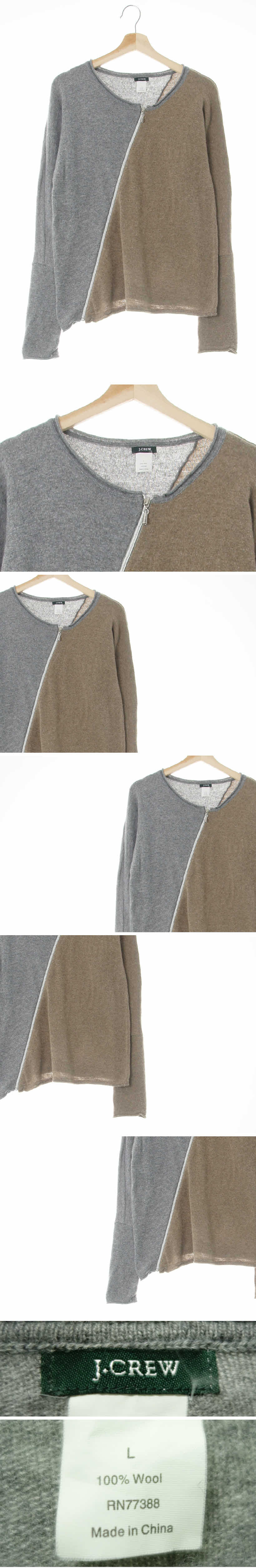 jcrew 크루넥사선집업니트가디건 jcrew 베이지그레이 울 크루넥사선집업니트가디건