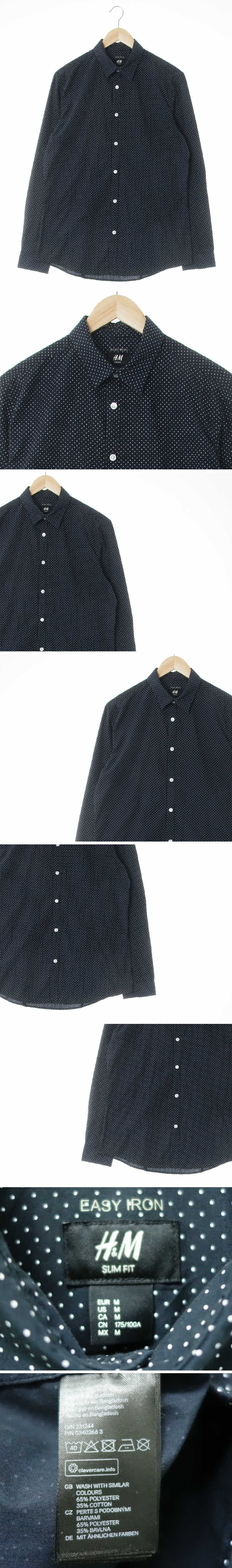 h&m 슬림핏긴팔셔츠 h&m 네이비 스몰도트 면혼방 슬림핏긴팔셔츠
