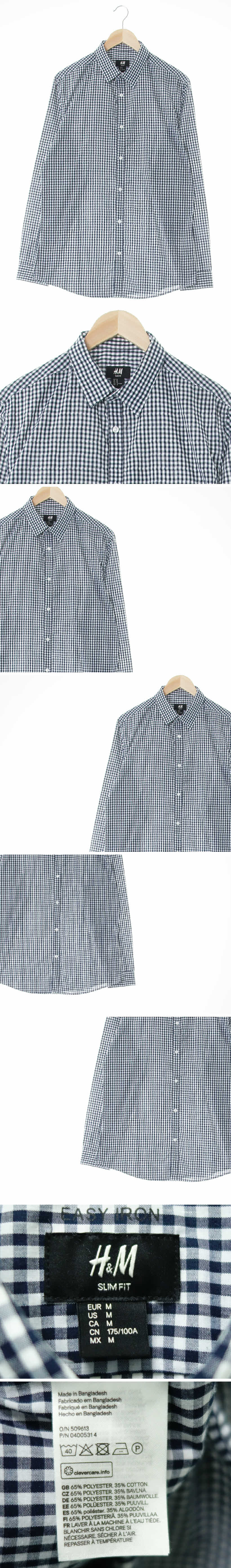 h&m 슬림핏긴팔셔츠 h&m 네이비화이트 체크 면혼방 슬림핏긴팔셔츠