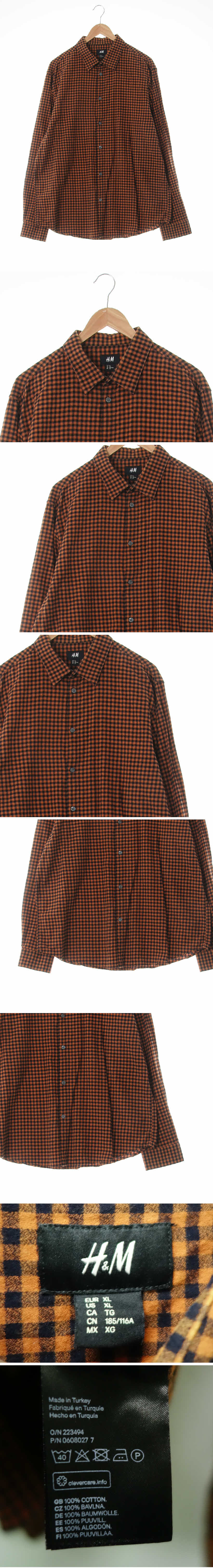 h&m 긴팔셔츠 h&m 다크만다린 체크 면 긴팔셔츠