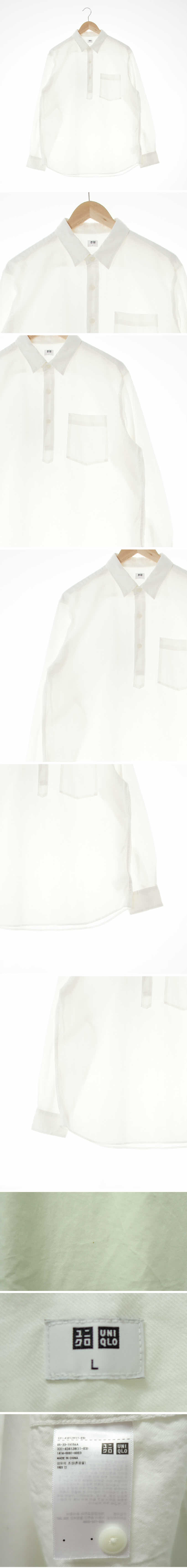 유니클로 반버튼셔츠 유니클로 화이트 면 반버튼셔츠