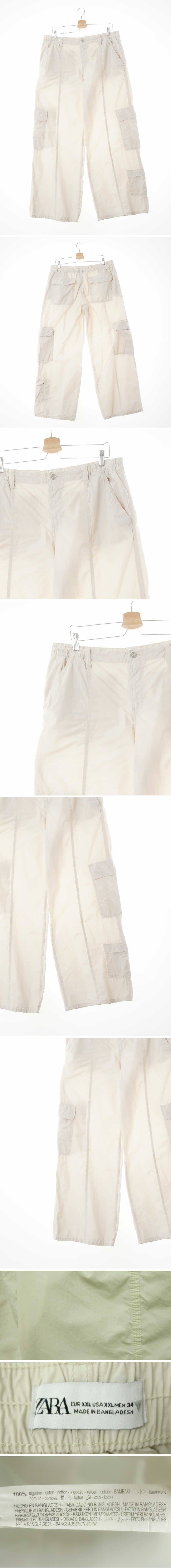 자라 와이드핀턱카고팬츠 자라 라이트베이지 면 와이드핀턱카고팬츠