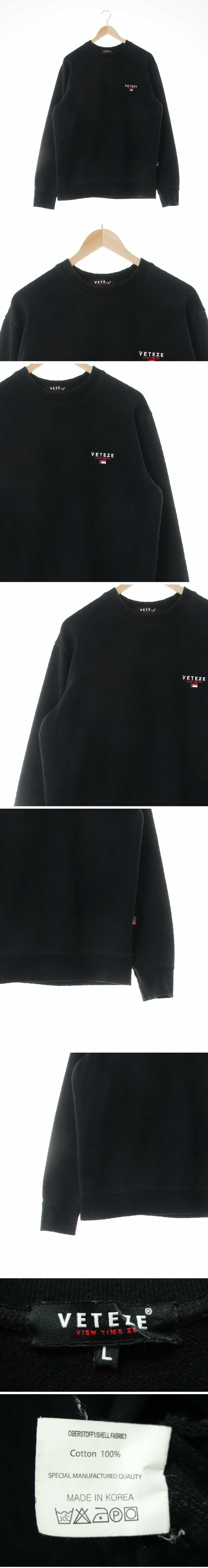 veteze 자수크루넥맨투맨 veteze 블랙 면 자수크루넥맨투맨