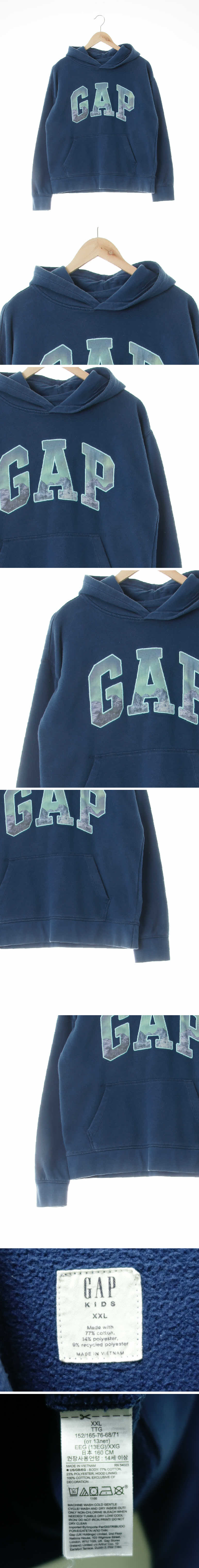 gap 오로라패치로고후드티 gap 블루 면혼방 오로라패치로고후드티