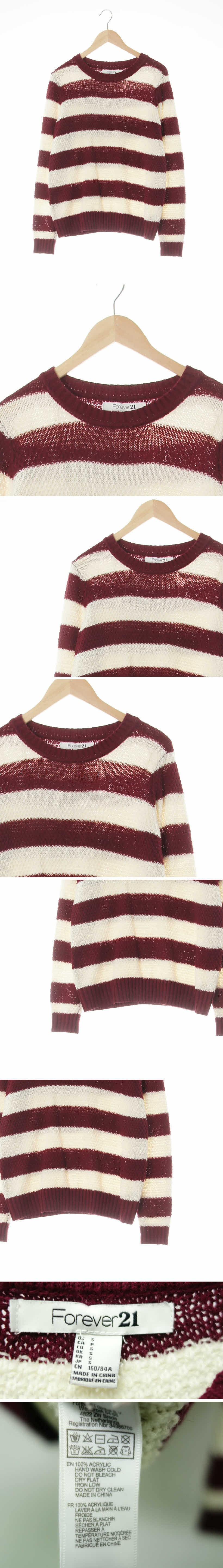 Forever21 크루넥니트 Forever21 린넨아이보리자주 스트라이프 크루넥니트