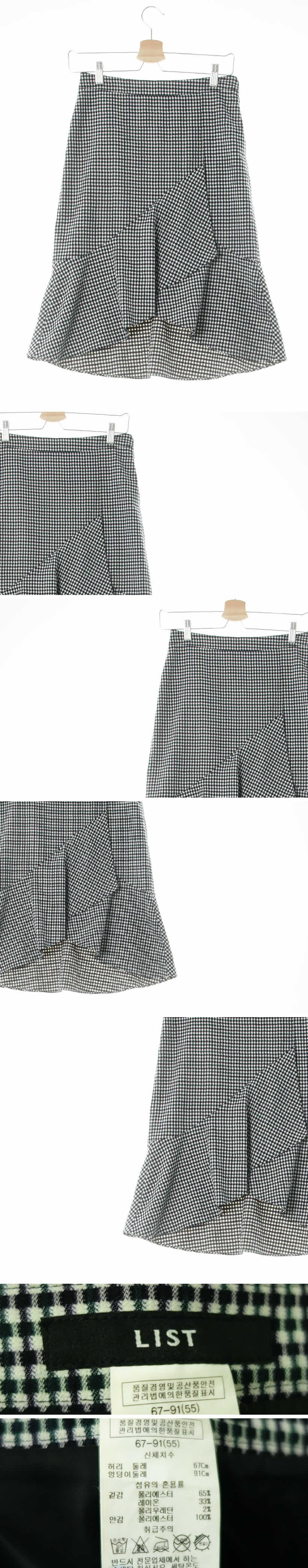리스트 언발란스랩프릴미디스커트 리스트 블랙화이트 하운드체크 언발란스랩프릴미디스커트