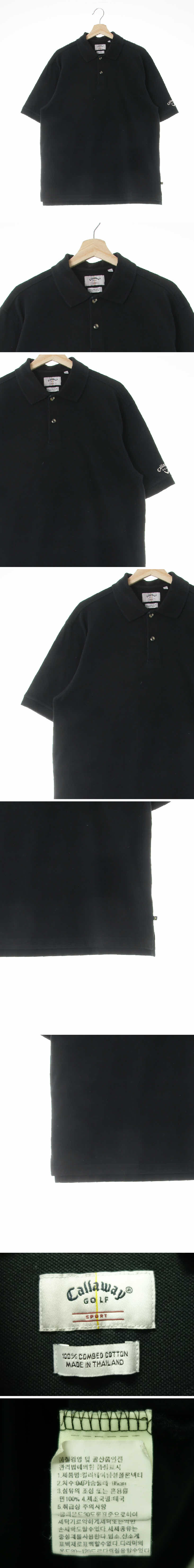 캘러웨이 소매자수로고반팔카라티 캘러웨이 블랙 면 소매자수로고반팔카라티