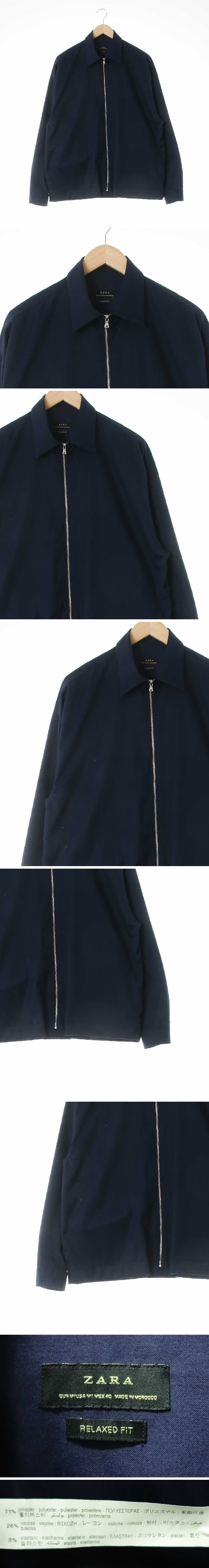 자라 네이비 솔리드카라집업재킷