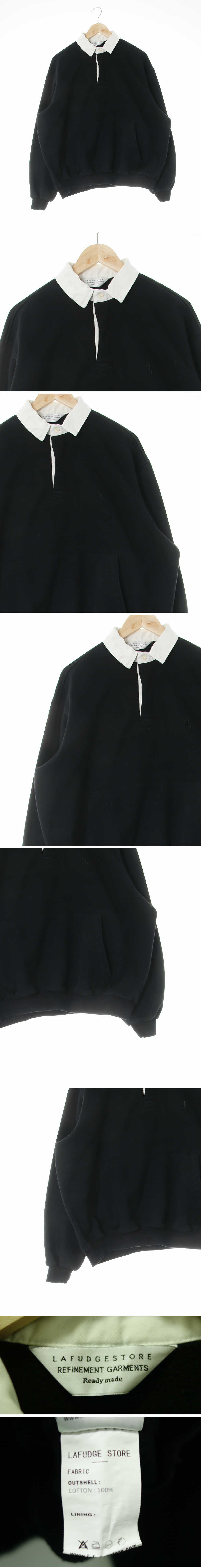 라퍼지스토어 카라배색오버핏맨투맨 라퍼지스토어 블랙 면 카라배색오버핏맨투맨