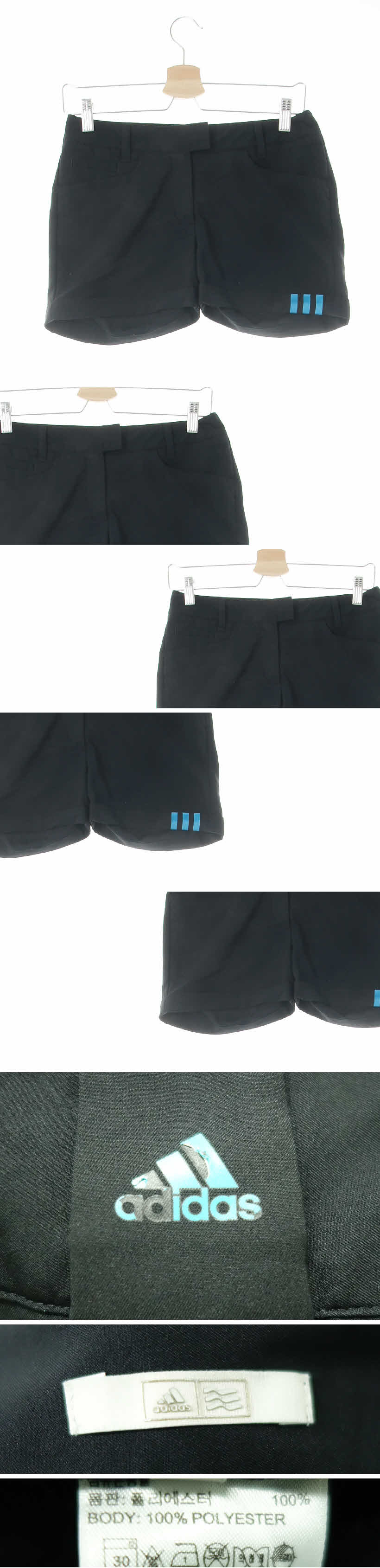 아디다스 블랙 블루삼선롤업숏팬츠