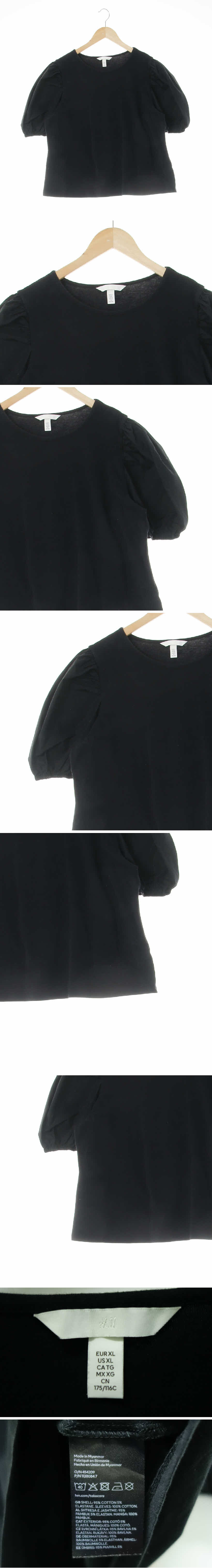 h&m 반소매퍼프블라우스 h&m 블랙 면혼방 반소매퍼프블라우스