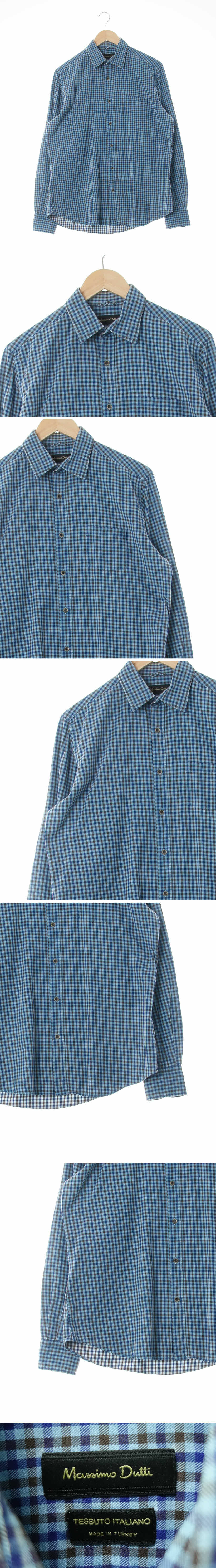 마시모두띠 베이직긴소매셔츠 마시모두띠 블루 체크 면혼방 베이직긴소매셔츠