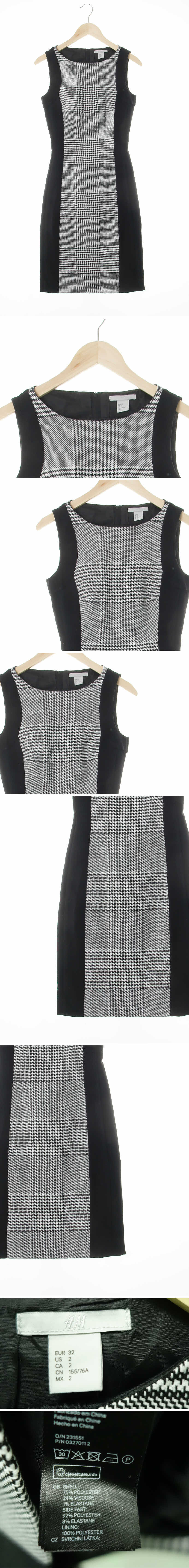 h&m 와이드라운드넥슬림민소매원피스 h&m 블랙 체크 비스코스혼방 와이드라운드넥슬림민소매원피스