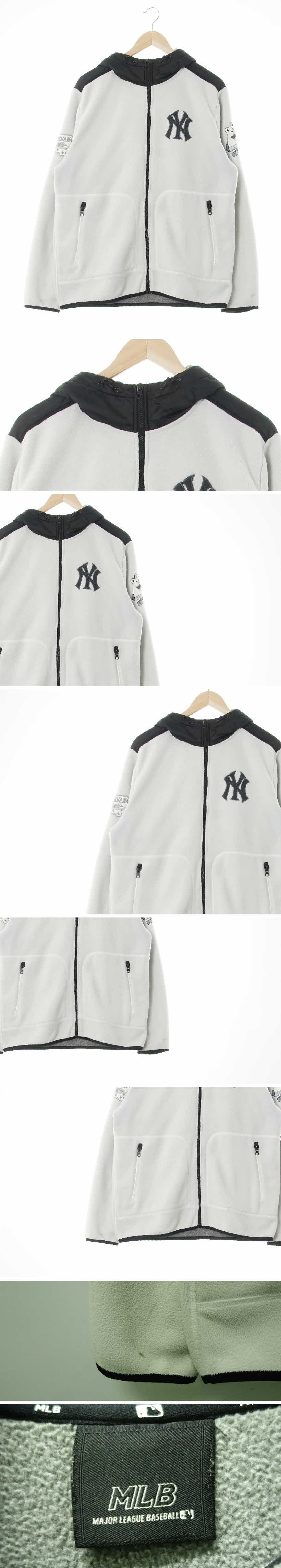 MLB 뉴욕양키즈후리스후드집업점퍼 MLB 화이트블랙 뉴욕양키즈후리스후드집업점퍼