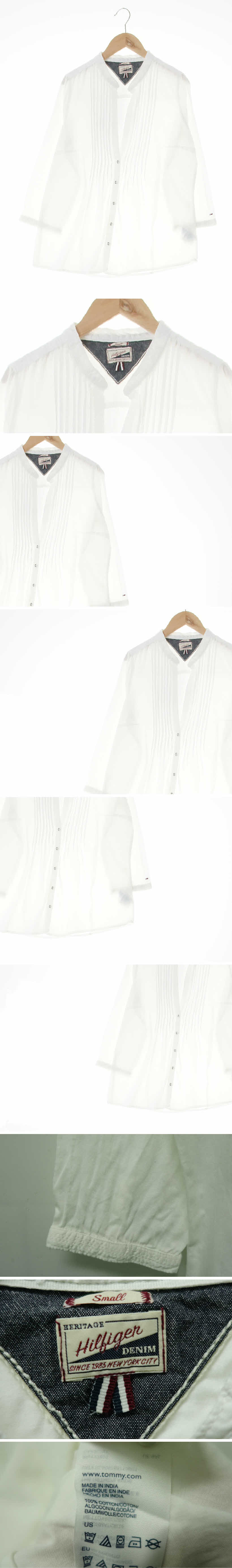 힐피거데님 노카라브이넥주름7부블라우스 힐피거데님 화이트 면 노카라브이넥주름7부블라우스