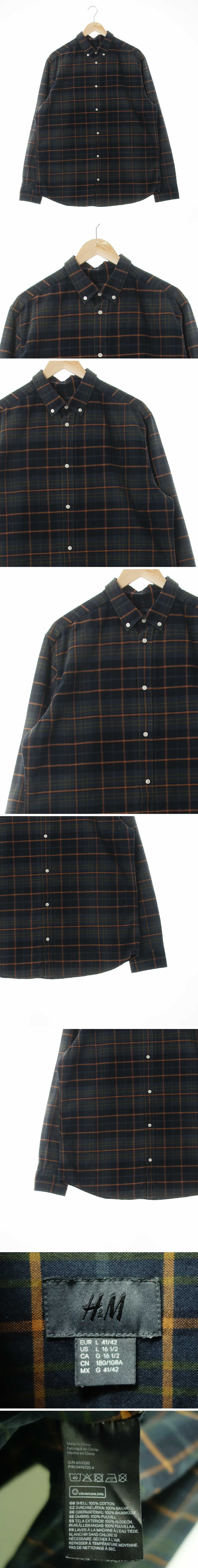 h&m 베이직긴팔셔츠 h&m 다크그린 체크 면 베이직긴팔셔츠