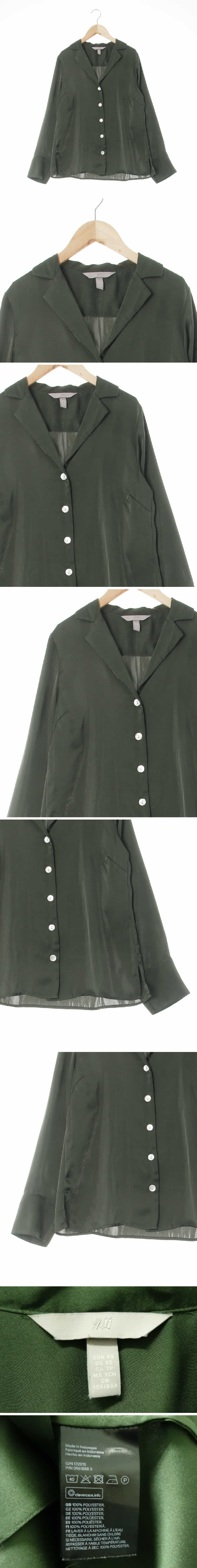 h&m 카키 자개버튼새틴블라우스