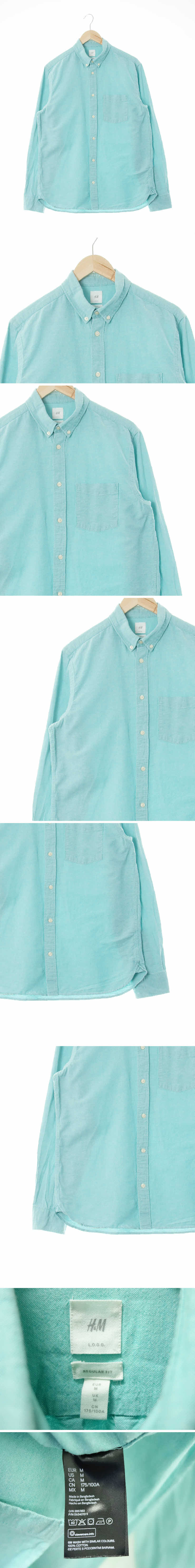 h&m 옥스포드포켓긴팔셔츠 h&m 비치글라스그린 면 옥스포드포켓긴팔셔츠