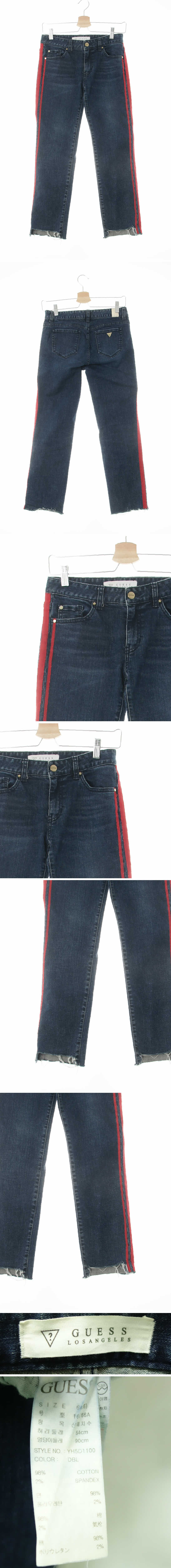 Guess 언발커팅사이드띠크롭진 Guess 진청 데님 언발커팅사이드띠크롭진