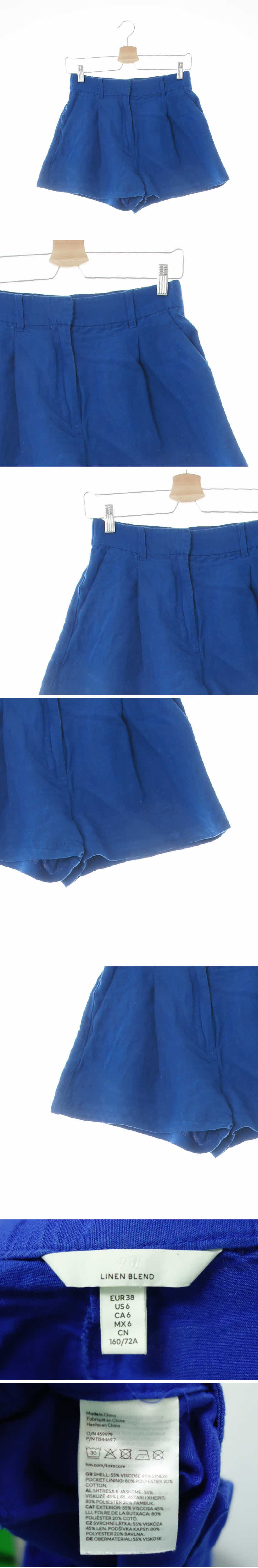 h&m 핀턱와이드숏팬츠 h&m 코발트블루 린넨혼방 핀턱와이드숏팬츠