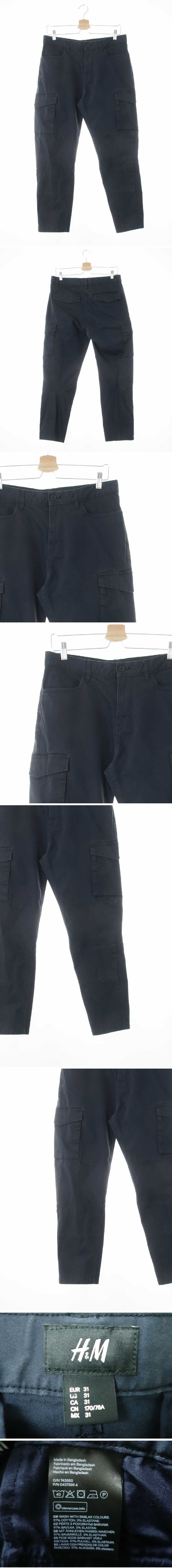 h&m 네이비 면혼방 절개워싱카고팬츠