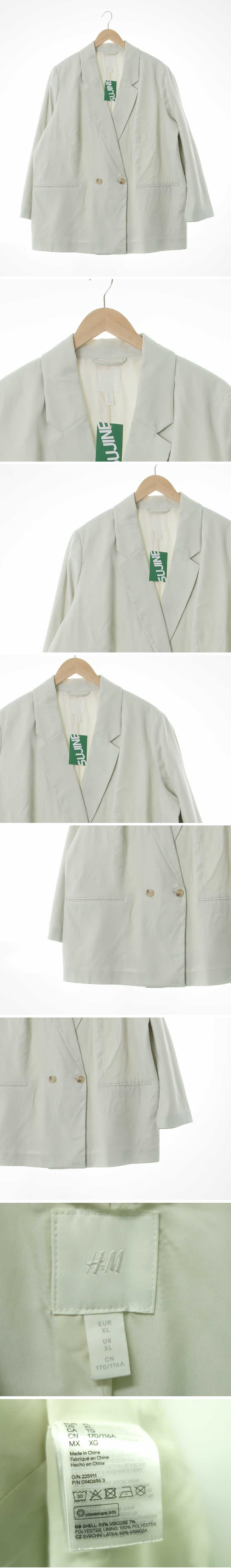 h&m 라이트파우더블루 비스코스혼방 더블버튼오버핏자켓