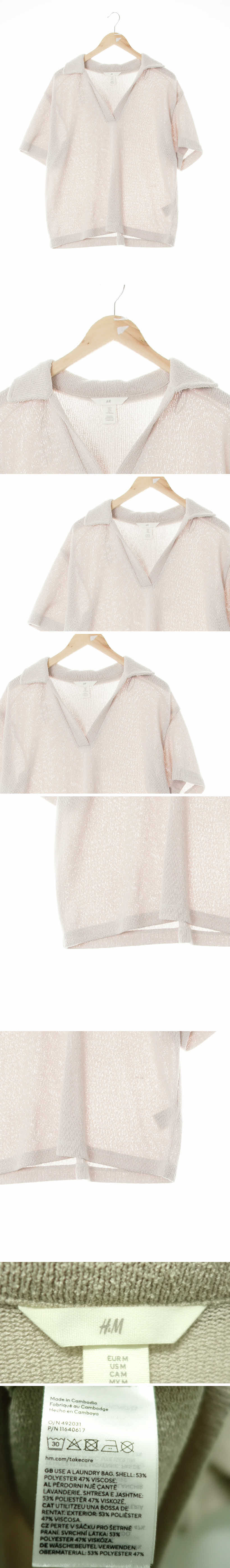 h&m 스키퍼피케쿨반팔니트 h&m 솔트베이지 비스코스혼방 스키퍼피케쿨반팔니트