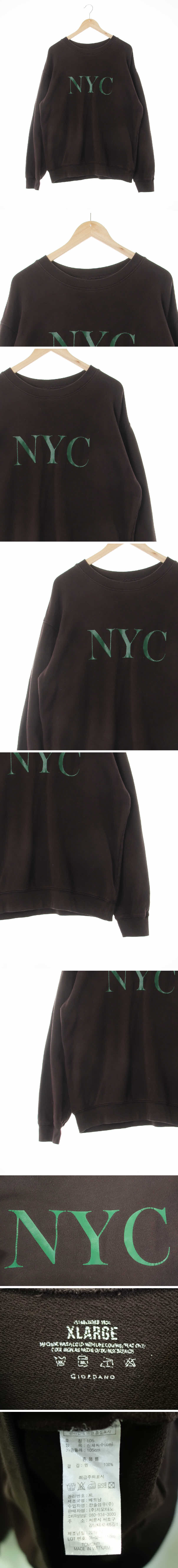 지오다노 NYC오버핏맨투맨 지오다노 브라운 프린팅 면 NYC오버핏맨투맨
