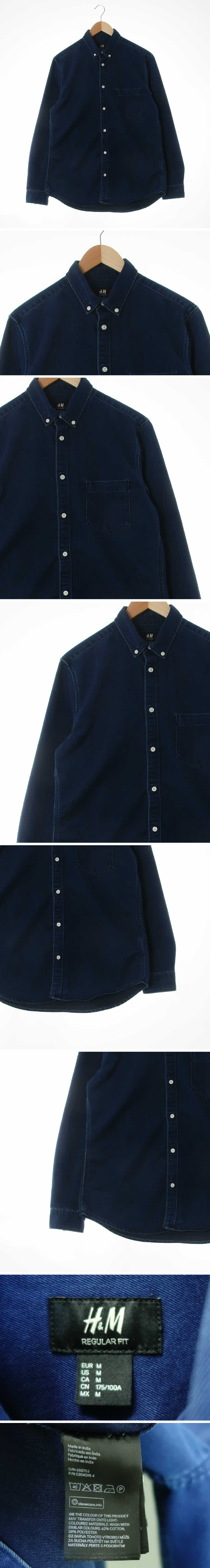 h&m 아웃포켓워싱긴팔셔츠 h&m 진청 면혼방 아웃포켓워싱긴팔셔츠