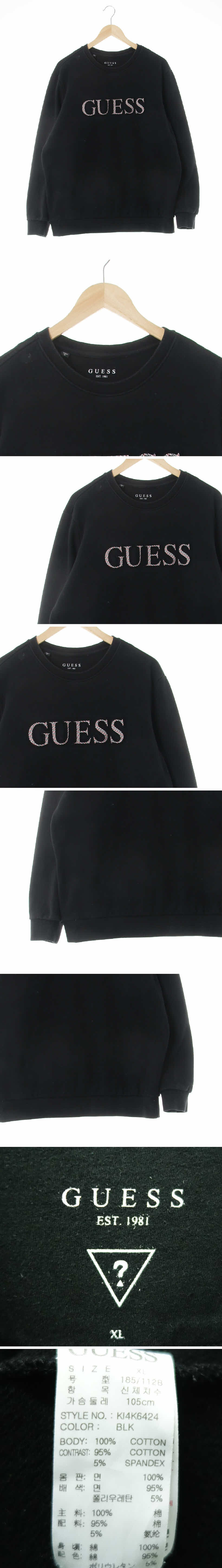 Guess 체크양각빅로고맨투맨 Guess 블랙 면 체크양각빅로고맨투맨