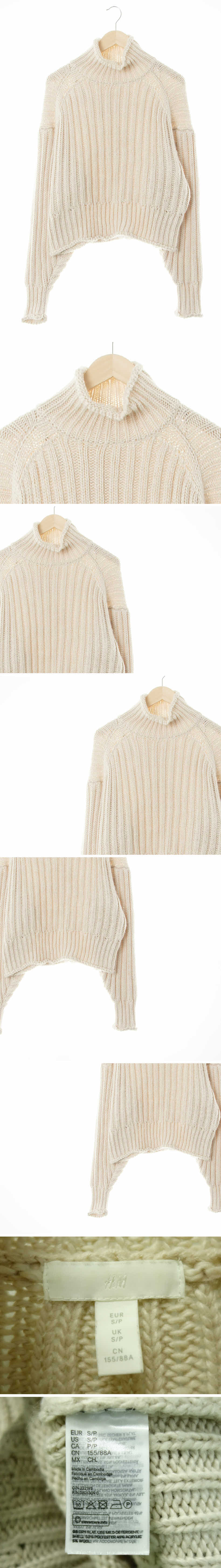 h&m 아이보리 울혼방 빅케이블터틀넥크롭니트스웨터