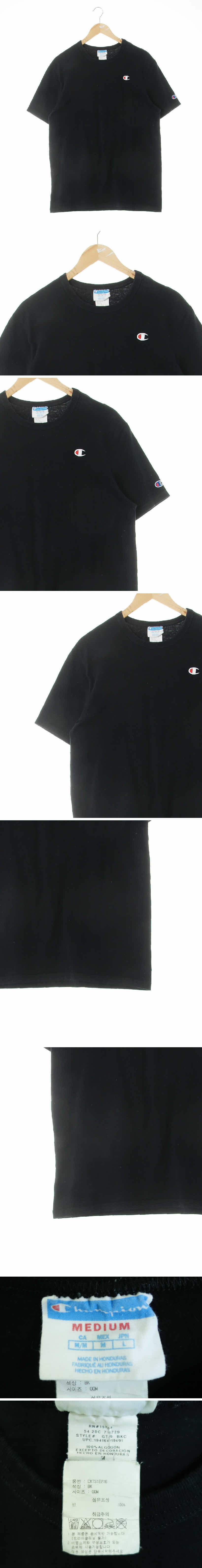 챔피언 자수로고크루넥반팔티 챔피언 블랙 면 자수로고크루넥반팔티