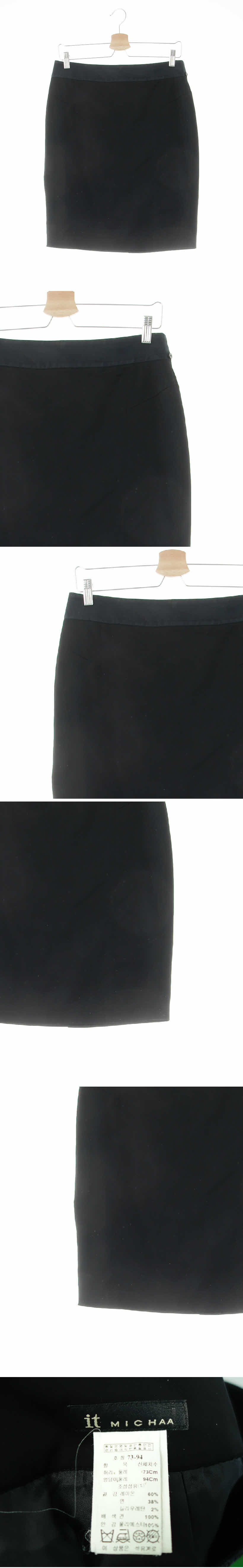 잇미샤 실크배색펜슬스커트 잇미샤 블랙 면혼방 실크배색펜슬스커트