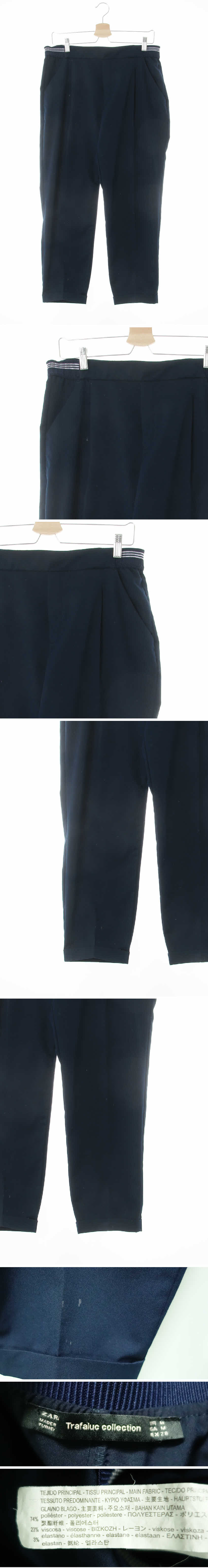 자라 롤업핀턱릴렉스핏팬츠 자라 네이비 비스코스혼방 롤업핀턱릴렉스핏팬츠