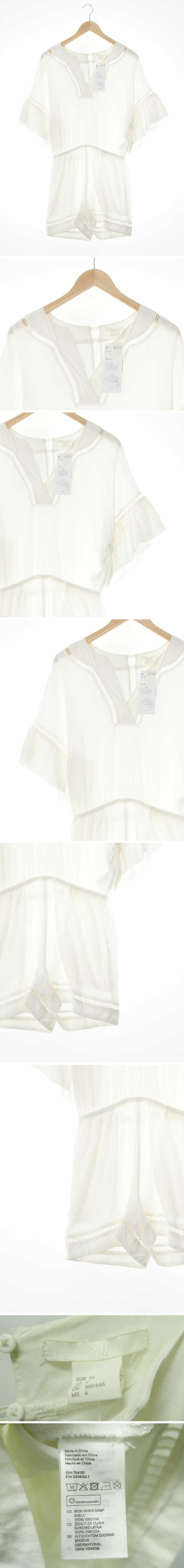 h&m 슬릿넥반소매숏점프수트 h&m 아이보리 슬릿넥반소매숏점프수트