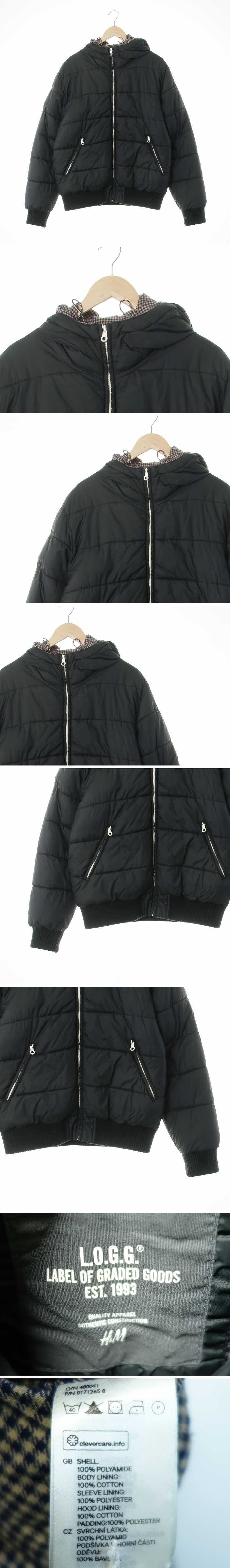 h&m 다크그레이 하이넥하프후드패딩