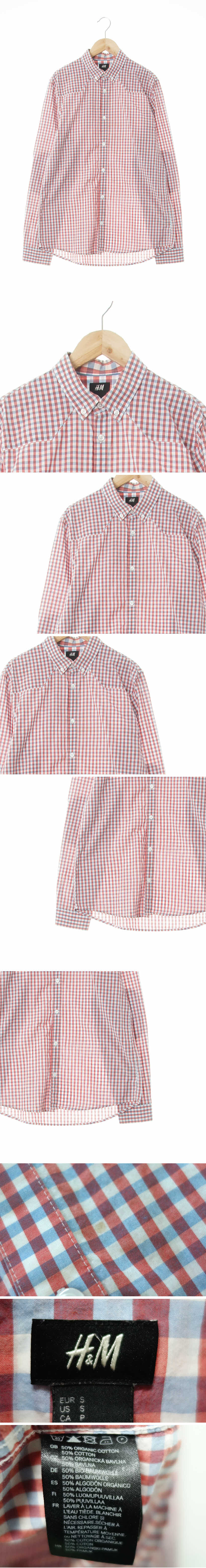 h&m 긴팔셔츠 h&m 브러쉬레드스카이블루 체크 면혼방 긴팔셔츠