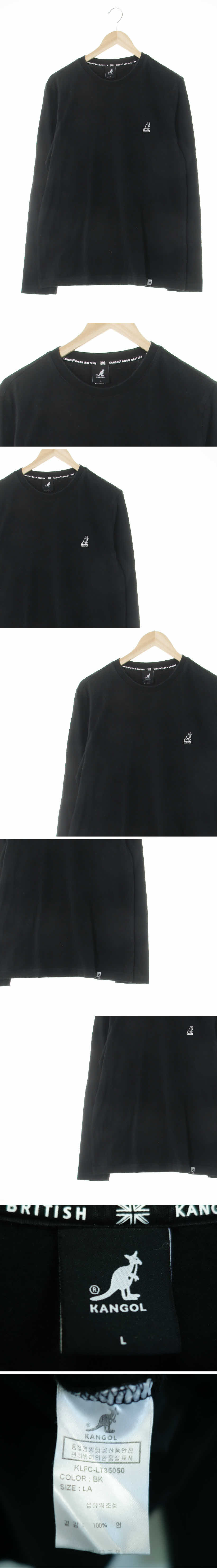 캉골 블랙 면 스몰자수로고긴팔티