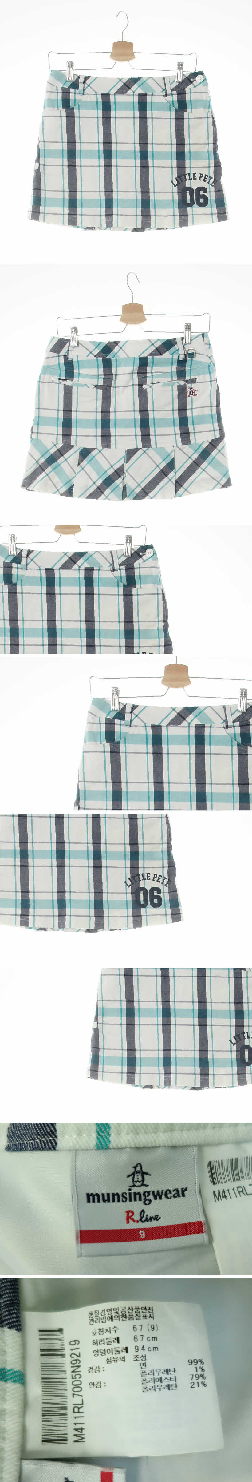 munsingwear 뒷주름미니골프스커트 munsingwear 화이트민트네이비 체크 면혼방 뒷주름미니골프스커트